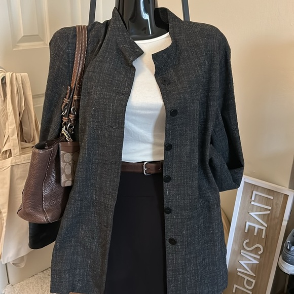 EILEEN FISHER Cotton Linen Women's Black Gray Charcoal Jacket Blazer Size Medium - Picture 1 of 14